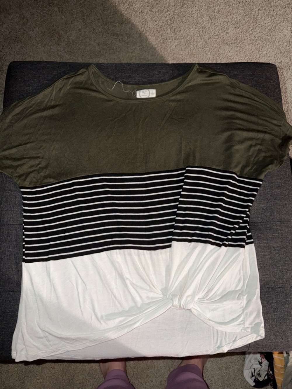 Maurices Olive, Black & White Knot Hem Colorblock Tee